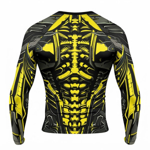 Chemise de compression personnalisée en sublimation noire et jaune imprimée en 3D, vêtements de sport à manches longues pour hommes, couche de base - Product Image 2
