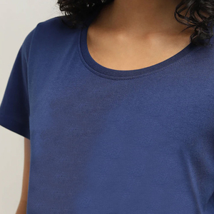 Camiseta de Manga Corta Azul Marino con Cuello Redondo, Corte Regular, Jersey de Algodón, Informal, para Hombre, Color Sólido, Transpirable, Diseño de Punto - Product Image 3