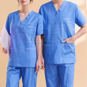 Conjunto de Uniforme Médico Unisex Azul, Top con Cuello en V, Pantalones Rectos, Uniforme de Hospital, Tela de Algodón y Poliéster - Product Image 5