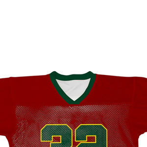 Maillot de football américain personnalisé rouge et vert en mesh, col en V, manches courtes, numéro 32, unisexe adulte, vêtement de sport respirant - Product Image 5