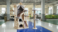 Arbre à chat de style royal de luxe en bois, meubles pour animaux de compagnie de style baroque européen, villa avec escaliers et coussin en velours pour les grands chats