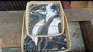 Plateau de service décoratif en rotin de grande taille fait à la main avec incrustations d'émail, plateau de service en bois d'Inde, décoration de table - Product Image 4