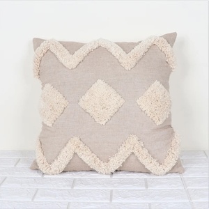 Funda de Cojín Cuadrada con Borde, Texturizada y Hecha a Mano, Estilo Boho, en Beige y Rosa, para Decoración del Hogar - Product Image 5