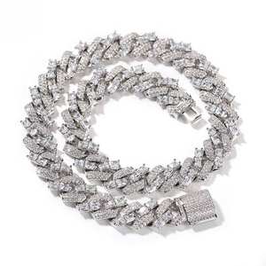 Cadena cubana Miami de plata 925 bañada en oro, con eslabones escalonados de baguette y redondos de 2 filas, para hombre, regalo - Product Image 2