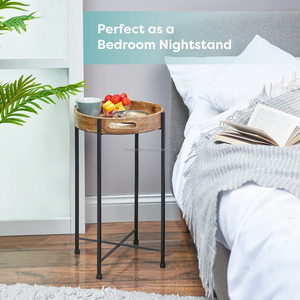 Bandeja de café de ratán de madera y metal para espacios pequeños, mesa lateral de bajo precio, plegable, extraíble, para sala de estar - Product Image 3