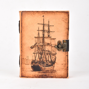 <b>A5</b> Vintage Ship Design Cardboard Lock Diary <b>Notebook</b> with Metal Closure 100 Pages Handmade Paper Journal Travel Writing <b>Notebook</b> - Product Image 1