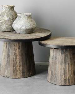 Rustic Wooden Paul Coffee <b>Table</b> Side <b>Table</b> Natural <b>Reclaimed</b> Wood Round Top Pedestal Base Vintage Farmhouse Furniture - Product Image 3