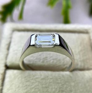 <b>Emerald</b> Cut Bezel Setting Moissanite 925 Sterling <b>Silver</b> White Gold Plated Certified Luxury Engagement Wedding <b>Ring</b> Elegant - Product Image 3