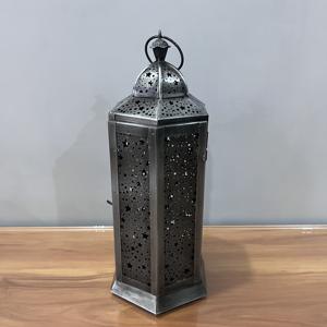 Artisan Design <b>Silver</b> Iron <b>Lantern</b> Star Pattern Decorative Hanging Candle Ramadan Eid Home Decoration 4.75X5.25X12" - Product Image 6