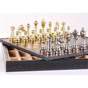 Luxury Metal Chess Set Antique Brass Silver Chess Piece High Quality <b>Wooden</b> Chess Board Classic Family Board <b>Game</b> Gift Chess Set - Product Image 2