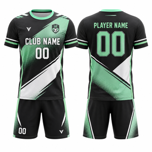 Ensemble de maillots de football personnalisés sublimés, dégradé noir-vert, manches courtes, maille légère, unisexe, évacuation de l'humidité, pour équipe adulte - Product Image 1