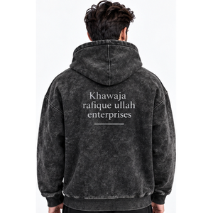 เสื้อฮู้ดผู้ชายผ้าฝ้ายซักล้างทรงโอเวอร์ไซส์ลำลอง ยี่ห้อ Khawaja Rafique Ullah Enterprises ดีไซน์กระเป๋าโลโก้ด้านหน้า - Product Image 6