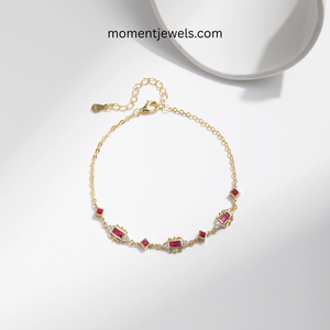 Bracelet à maillons en argent sterling 925 plaqué or avec zircon, bijoux géométriques ajustables pour femmes, cadeau d'anniversaire - Product Image 4