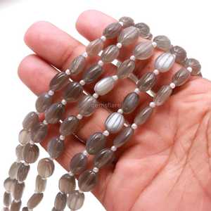 AAA Grey Moonstone Carved Oval Gemstone <b>Beads</b> Hand Carved Natural Moonstone <b>Beads</b> Loose Stone <b>Bead</b> For Jewelry Making 8 Inches - Product Image 3