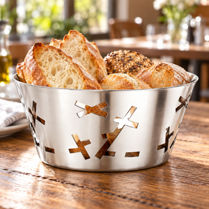 Corbeille à pain en métal à motif zig-zag, bac à pain ajouré pour présentation sur comptoir de boulangerie - Product Image 6