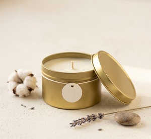 Luxury Custom Gold Metal <b>Candle</b> Jar With Lid Handmade Round Scented Soy Wax <b>Candle</b> <b>Tin</b> For Wedding Favors And Home Decor - Product Image 2