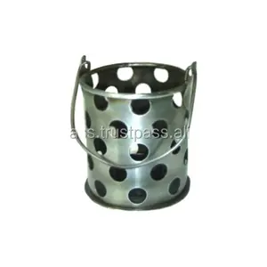 Hot Selling Votive Candle Holder with Wire Handle Handmade Decorative Votive Holder Circle Perforated Design Small Bucket