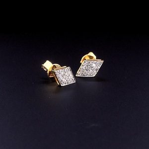 925 Silver Gold Vermeil Kite Shape Cluster Pave Brilliant Cut E VVS IGI Certified Diamond <b>Stud</b> <b>Earrings</b> - Product Image 3