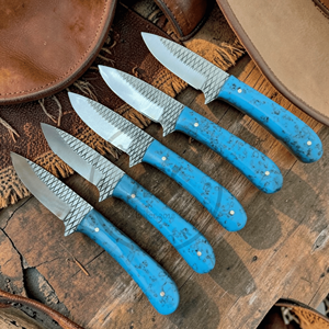Cuchillo de caza vaquero de hoja fija de acero inoxidable hecho a mano, tipo Bull Cutter, con filo recto, escamas de resina acrílica y acero raspado, ODM OEM - Product Image 1