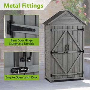 Armadio da Esterno Grigio 39.56"L X 22.04"W X 68.89"H, Casetta Porta Attrezzi da Giardino in Legno, Ripiani in Legno per Patio con Chiusura in Plastica - Product Image 3