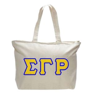 กระเป๋าโท้ทซิปสีขาวลายตัวอักษร Sigma Gamma Rho สำหรับชมรมนักศึกษากรีก กระเป๋าสะพายไหล่สำหรับผู้หญิง ความจุขนาดใหญ่ เหมาะสำหรับใช้ในมหาวิทยาลัยและช้อปปิ้ง - Product Image 1