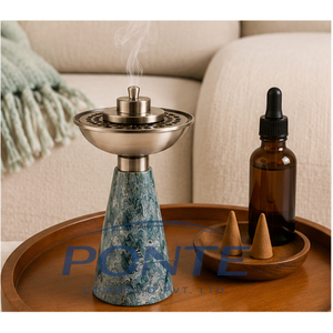 Brûleur à Bakhoor Arabe Vintage en Métal Argenté Mabkhara avec Base en Résine de Marbre Bleu Faite à la Main pour la Décoration Intérieure et les Parfums d'Oud - Product Image 4
