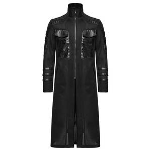 Men Black <b>Gothic</b> Punk Large Flap Pockets Fitted Long Coat Knitted Faux Leather <b>Jackets</b> 2026 - Product Image 3