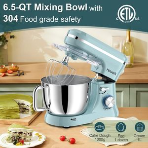 เครื่องผสมอาหารแบบตั้งโต๊ะขนาด 6.5QT พร้อมความเร็ว 10+ ระดับ, โถสแตนเลส, หัวตีแป้ง, หัวตีแบบลวด และหัวตีแบบไม้พาย, สีฟ้า - Product Image 6