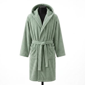 Albornoz de Felpa con Capucha Unisex, Elegante y Suave, de Algodón, Manga Larga, Color Sólido, con Bolsillos, para Otoño - Product Image 1