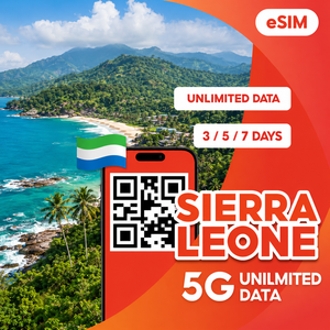 ซิมอีอีเอสไอม์ ซีเอร์ราลีโอน ดาต้าไม่จำกัด 3 5 7 วัน 4G 5G อินเทอร์เน็ตสำหรับการเดินทาง ส่งรหัส QR ทันทีทางอีเมล - Product Image 1