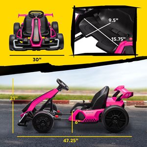 Go-Kart Elettrico Regolabile in Acciaio 24V 7.5 MPH Rosa per Bambini e Adolescenti - Parco Divertimenti/Intrattenimento/Sport - Product Image 3