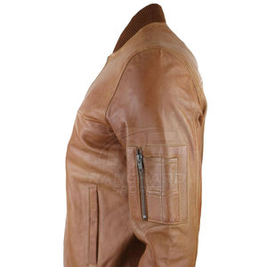 Breathable Trendy Winter <b>Mens</b> Cow Skin Leather Bomber <b>Jacket</b> Zip Front Daily Wear Timeless Design - Product Image 4