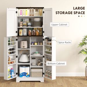 Armoire de cuisine blanche de 64 pouces de hauteur avec éclairage à détecteur de mouvement, étagères à épices et étagères réglables - Product Image 5