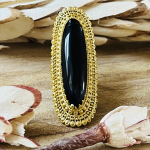 Unique Design Black Onyx Brass <b>Ring</b> 18k <b>Gold</b> Plated Large Gemstone <b>Ring</b> <b>Cocktail</b> Chunky Statement <b>Ring</b> Wholesale <b>Ring</b> For Women - Product Image 1