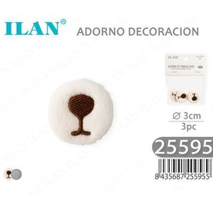ILAN Applicazione Ricamata Decorativa, Design a Fungo Marrone Rotondo 3cm, per Progetti di Artigianato e Cucito, 3 Pezzi - Product Image 3