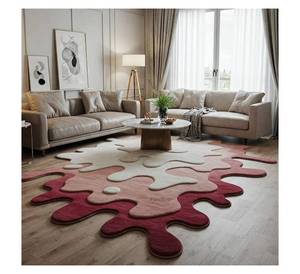 Tapis en laine tufté à la main, design abstrait moderne, motif éclaboussures unique, tapis de luxe irrégulier, effet 3D tufté à la main, poils épais - Product Image 2