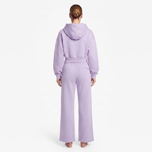 Conjunto de Sudadera Corta con Capucha y Hombros Caídos de Algodón de Alta Calidad y Pantalones Jogger de Pierna Ancha para Mujer, Venta al Por Mayor Personalizada - Product Image 4