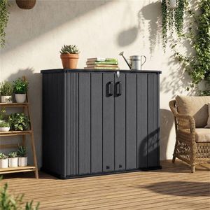 Armadio da Giardino Orizzontale in PP HDPE Nero da 23,5 Piedi Cubi con Porta Lucchettabile per Attrezzi da Esterno - Product Image 1