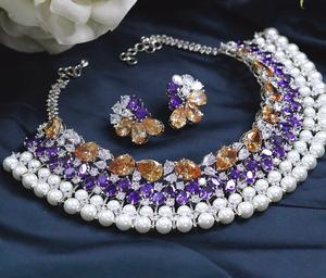 ชุดสร้อยคอพร้อมต่างหูประดับมอสซาไนต์ชุบทองคุณภาพสูง ดีไซน์สวยงาม เหมาะสำหรับงานแต่งงานและงานปาร์ตี้ สำหรับผู้หญิง - Product Image 2