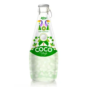 Vietnam Beverage Company Best Sell Nata De Coco Pure Coconut Water Kiwi Flavor 290ml Glass Bottle Fast Delivery Quality Service