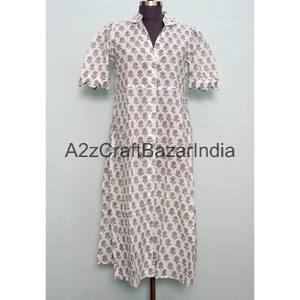 Vestido Midi Ecológico para Mujer, 100% Algodón, Estampado Floral, Corte en A, Cuello en V, Mangas Cortas, Bolsillos, Decoración con Botones, Tela Lavable - Product Image 3