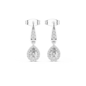 Boucles d'oreilles pendantes tendance en argent de luxe avec diamants de laboratoire taille poire et halo pour femme - Certifiées IGI, idéales pour mariage, fiançailles, fête, cadeau - Product Image 1