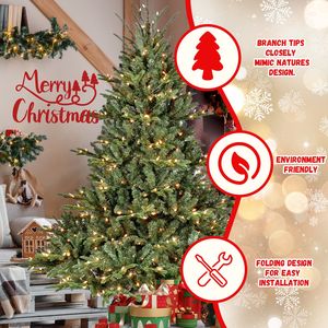 Sapin de Noël artificiel pré-éclairé de 1,5 m avec 350 lumières, 1129 pointes de branches mixtes PE/PVC, décoration de Noël - Product Image 6