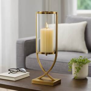 Glass <b>Hurricane</b> Candle Holder Glass Candle <b>Lantern</b> Metal <b>Hurricane</b> <b>Lantern</b> Modern Candle Holder Gold Metal Candle Holder Tall - Product Image 1