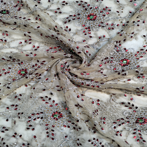 Compre en Línea Tela de Encaje con Pedrería Roja de Lujo, 5 Yardas, para Vestidos de Novia, Tela con Cuentas Pesadas para Vestidos de Mujer - Product Image 3