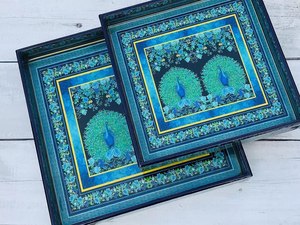 Star Crafts India Acacia Wood Handcrafted Polished Meena Painted Decor Serving Tray <b>Microwave</b> Safe Dishwasher Safe Kitchen - Product Image 5