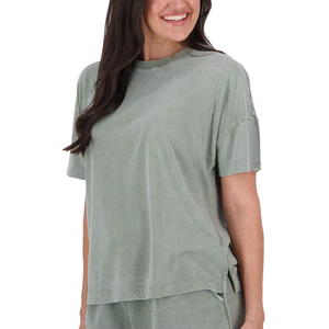 T-shirt pour femme de haute qualité, coupe classique, col en V, délavé à l'acide, personnalisé, 100 % coton, respirant, écologique, idéal pour l'été - Product Image 4