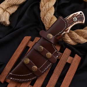 Couteau de chasse à lame fixe en acier Damas forgé à la main, avec manche en corne de cerf et étui en cuir, personnalisable OEM ODM - Product Image 3