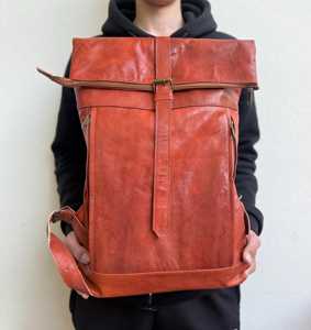 Genuine Leather <b>Roll</b> Top Rucksack With Trolley Sleeve Laptop Bag For Business Travel Wholesale LTBP-0283 - Product Image 1