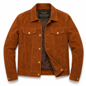 OEM Custom Stallon Brown <b>Suede</b> Bomber <b>Jacket</b> <b>Men's</b> Winter Waterproof Genuine Leather Stand Collar Streetwear Zipper Closure - Product Image 1
